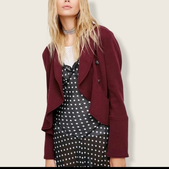 Free People Flared Femme Open Jacket Burgundy - Picture 9 of 9